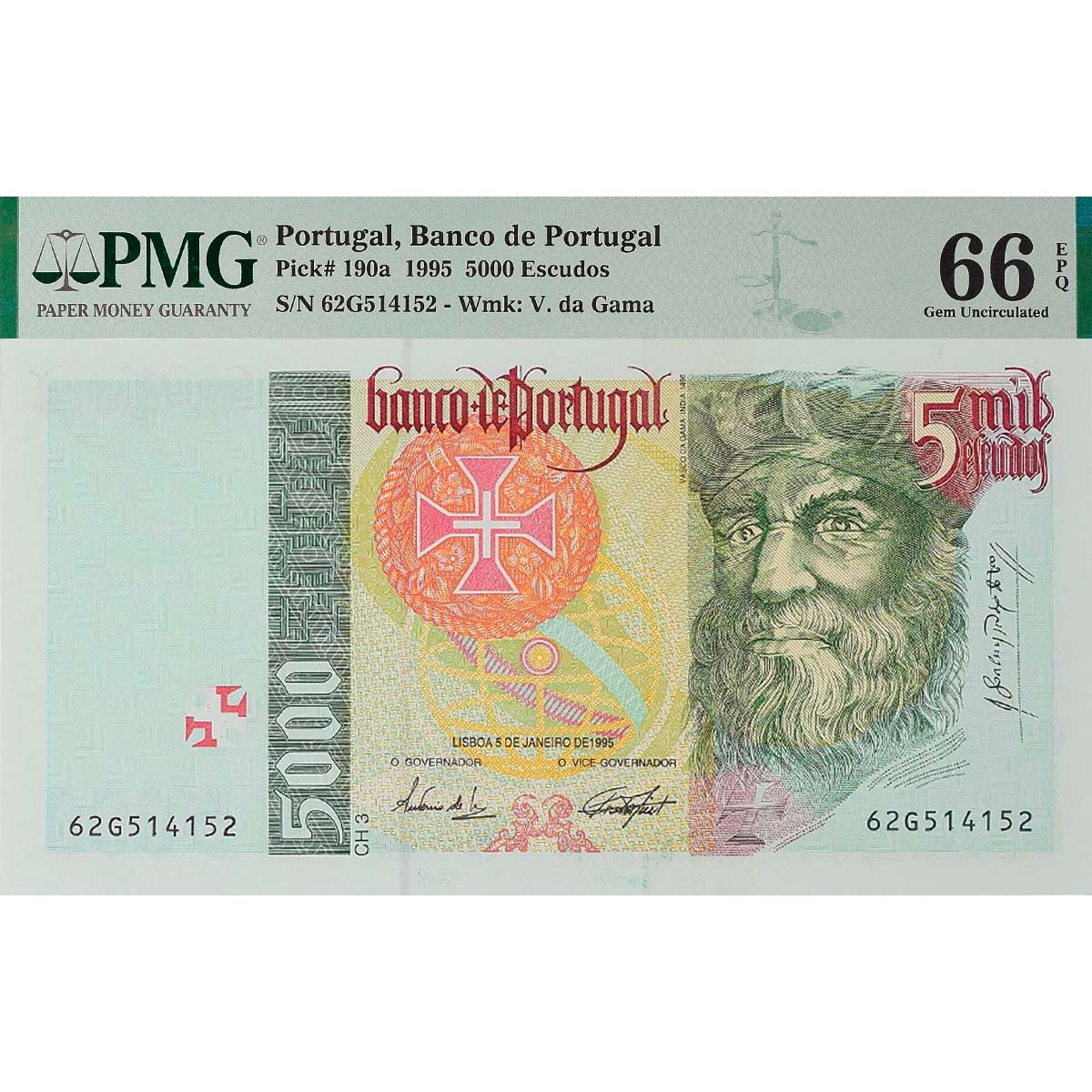 ПОРТУГАЛИЯ 5000 ЭСКУДО (PMG - GRADE 66)