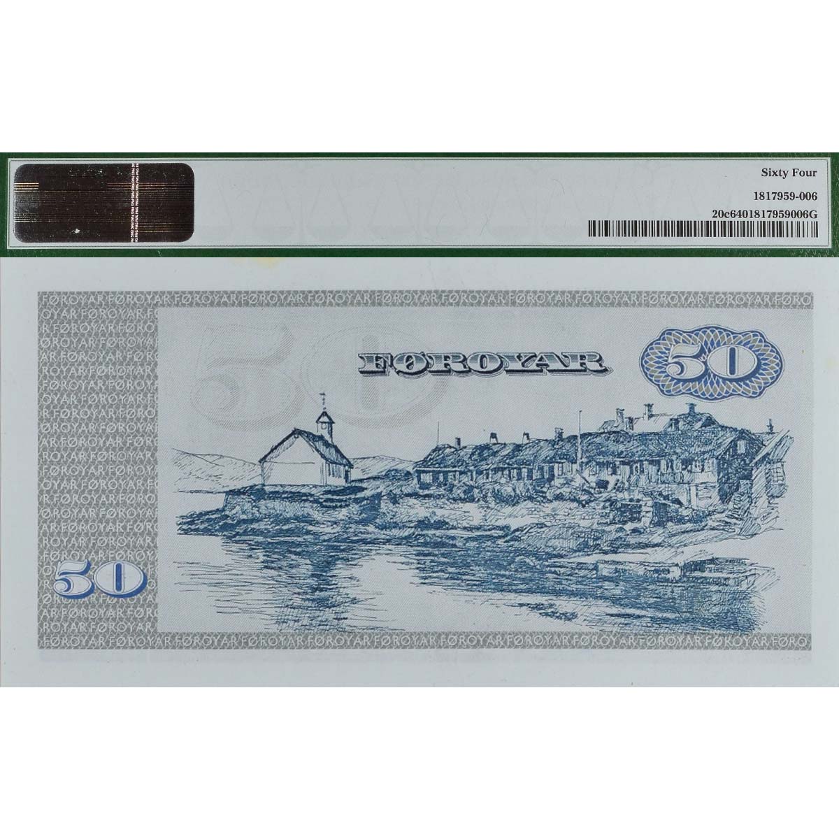ФАРЕРСКИЕ ОСТРОВА 50 КРОН (PMG - GRADE 64) мини 2
