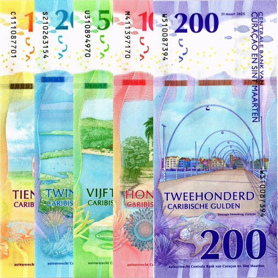КЮРАСАО И СИНТ-МАРТЕН НАБОР 10-20-50-100-200 ГУЛЬДЕНОВ мини 2