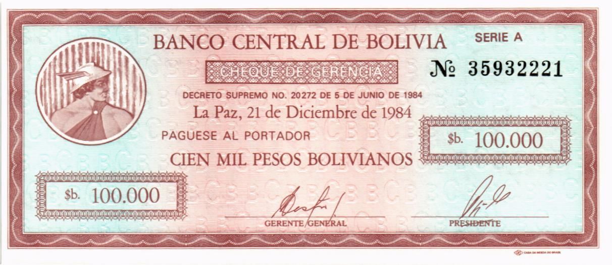 БОЛИВИЯ 100000 БОЛИВИАНОС мини 1
