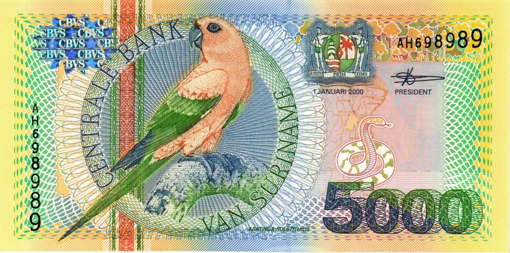 Банкноты 25000 гульденов Суринам