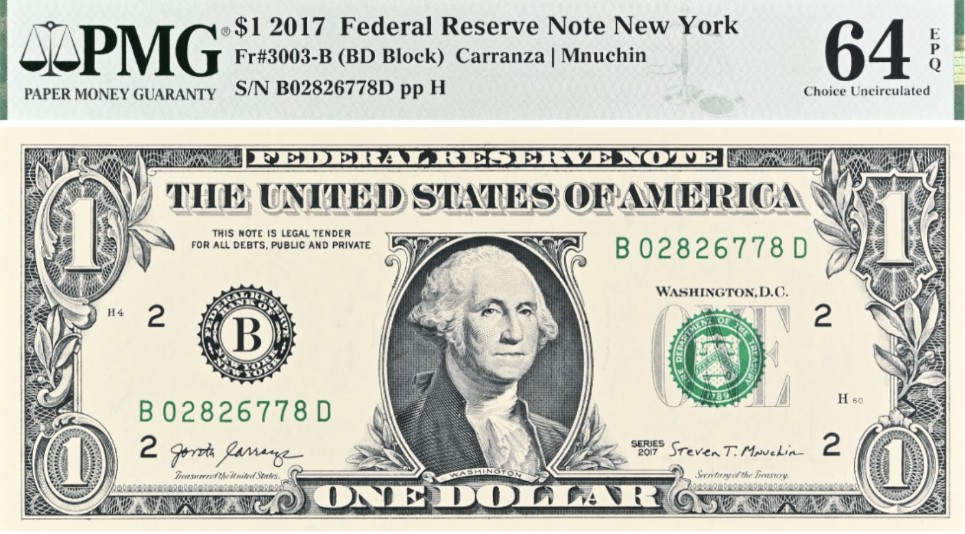 США 1 ДОЛЛАР B - НЬЮ-ЙОРК (PMG - GRADE 64) мини 1