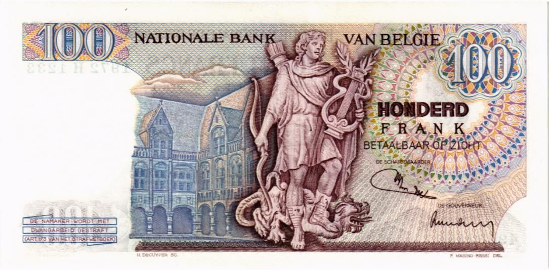 БЕЛЬГИЯ 100 ФРАНКОВ (20.07.1972) мини 2