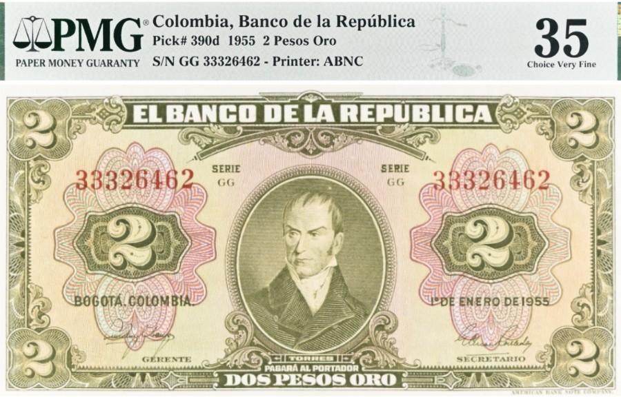 КОЛУМБИЯ 2 ПЕСО (PMG - GRADE 35) мини 1