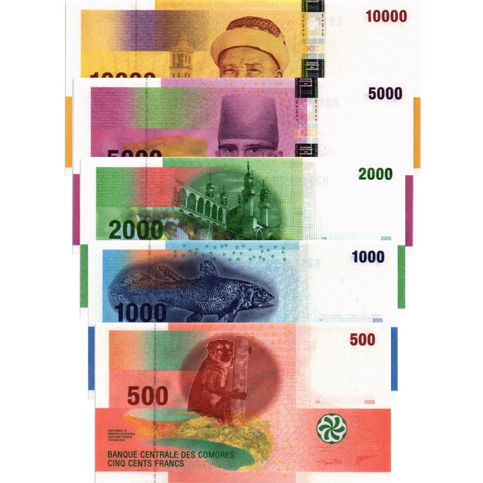 КОМОРСКИЕ ОСТРОВА НАБОР 500-1000-2000-5000-10000 ФРАНКОВ