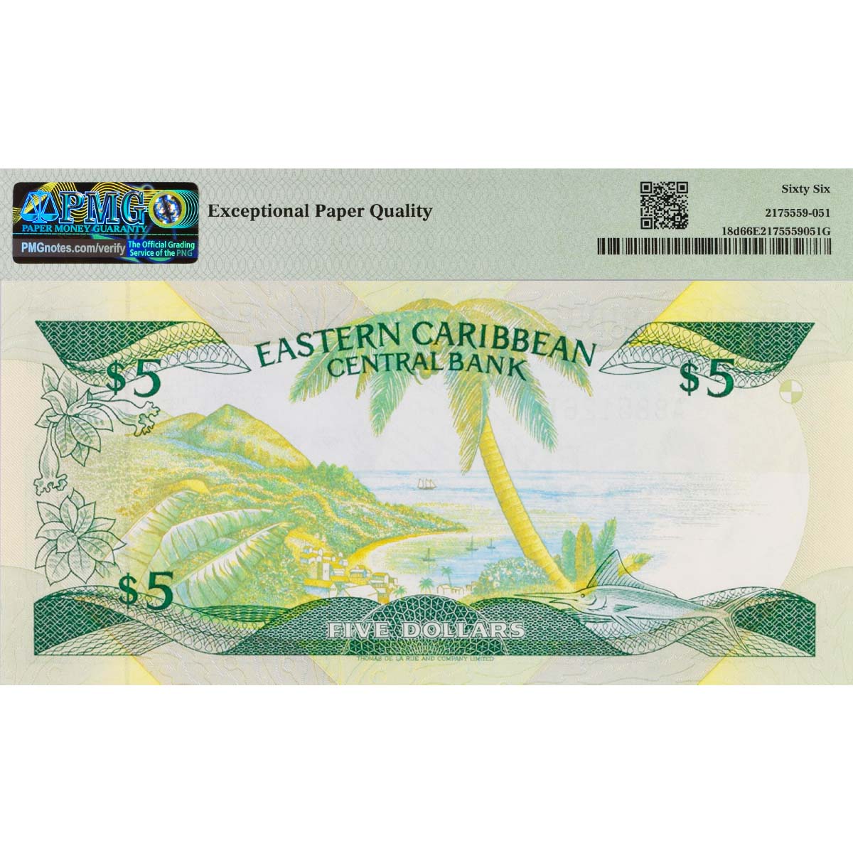 ВОСТОЧНЫЕ КАРИБЫ 5 ДОЛЛАРОВ (D - ДОМИНИКА, PMG - GRADE 66) мини 2