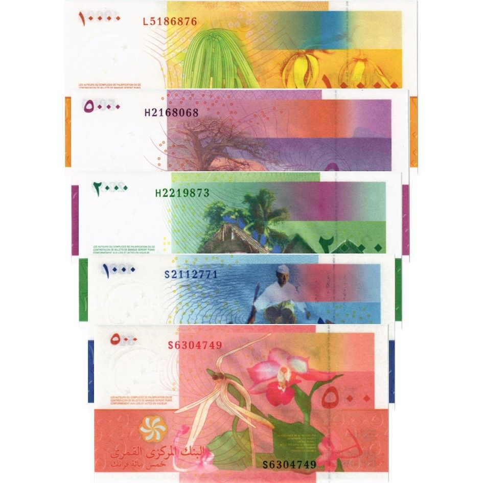 КОМОРСКИЕ ОСТРОВА НАБОР 500-1000-2000-5000-10000 ФРАНКОВ мини 2