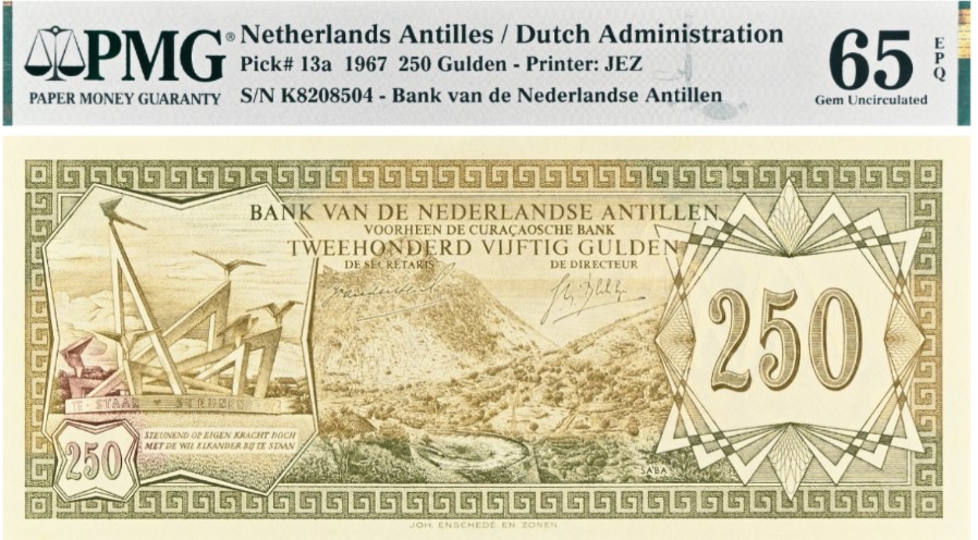 НИДЕРЛАНДСКИЕ АНТИЛЬСКИЕ ОСТРОВА 250 ГУЛЬДЕНОВ (PMG - GRADE 65) мини 1