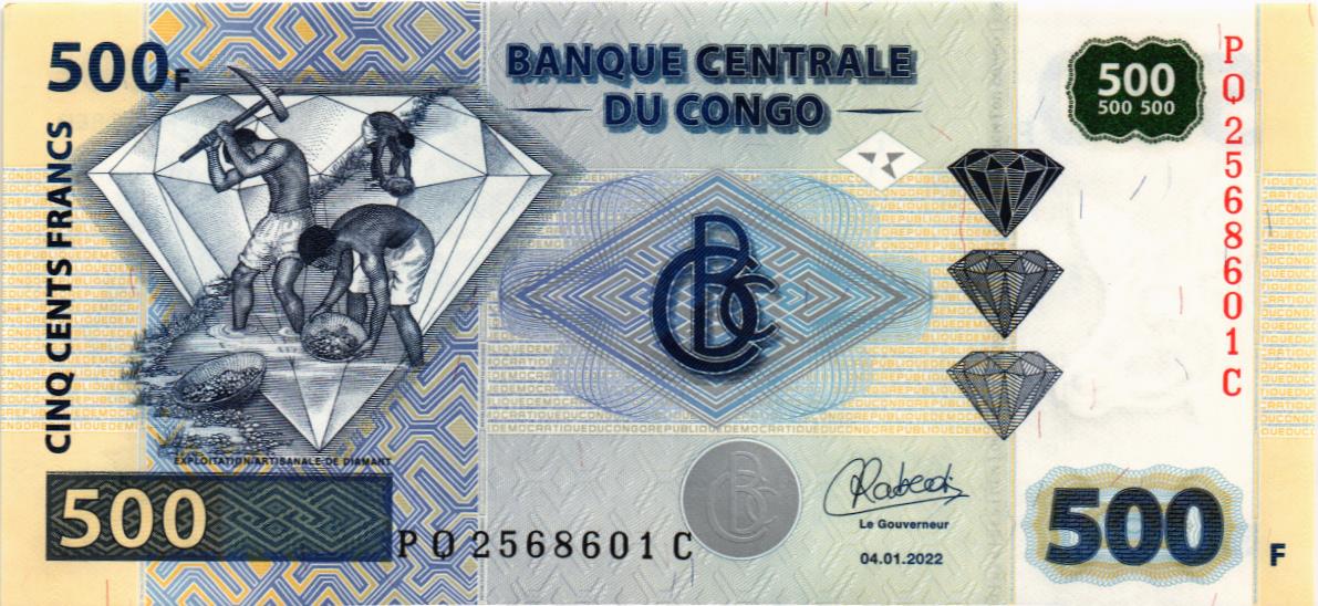 КОНГО ДР 500 ФРАНКОВ (Crane Currency)