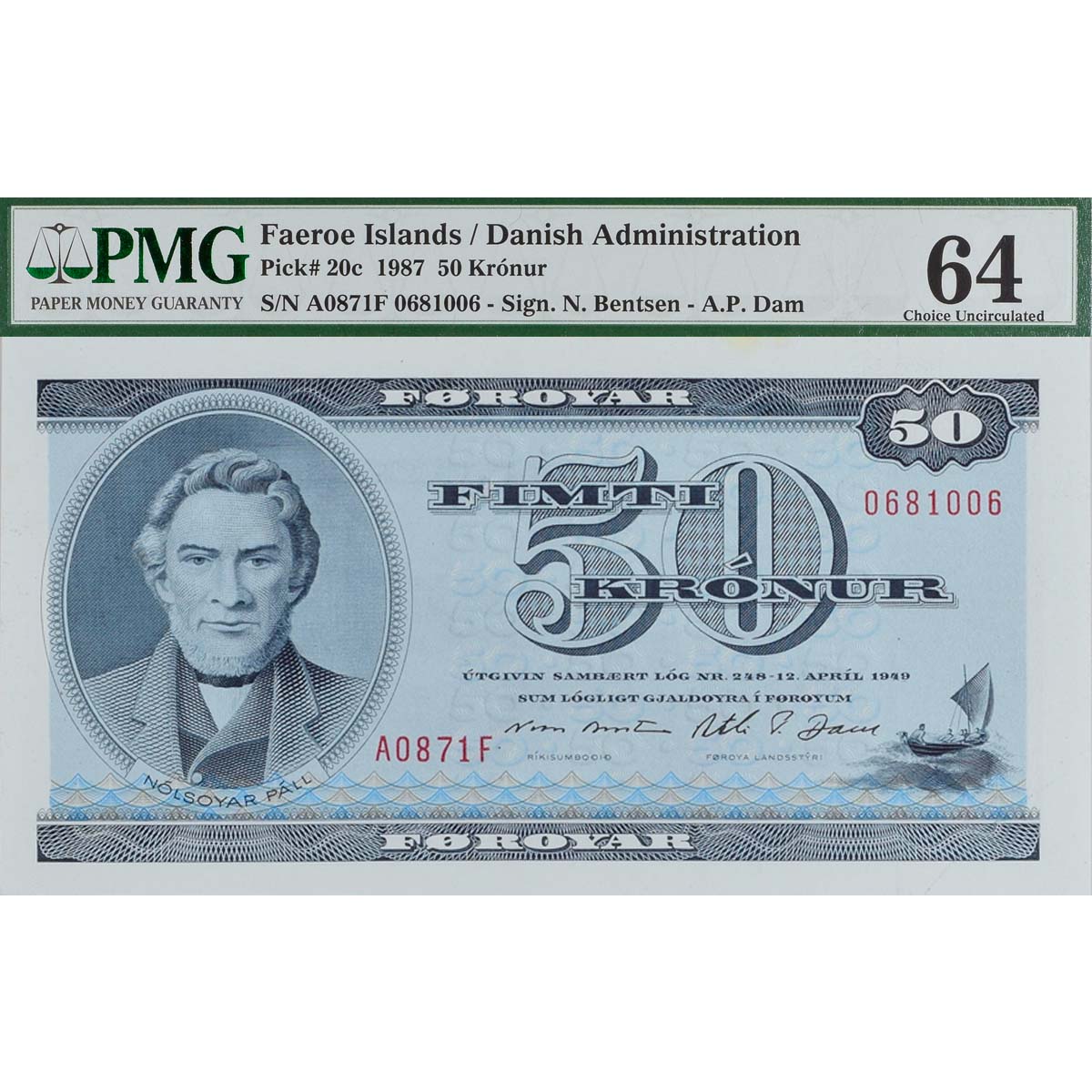 ФАРЕРСКИЕ ОСТРОВА 50 КРОН (PMG - GRADE 64) мини 1