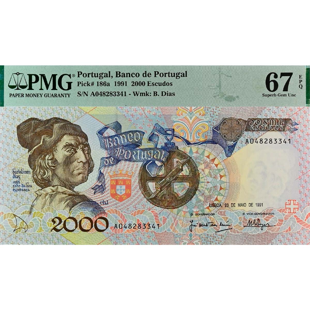 ПОРТУГАЛИЯ 2000 ЭСКУДО (PMG - GRADE 67)