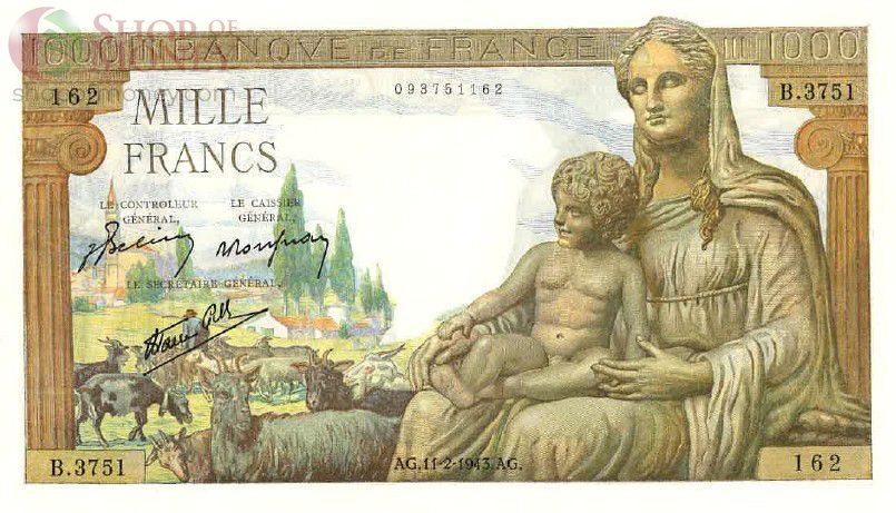 ФРАНЦИЯ 1000 ФРАНКОВ (БОГИНЯ ДЕМЕТРА) - ПРОКОЛ 1