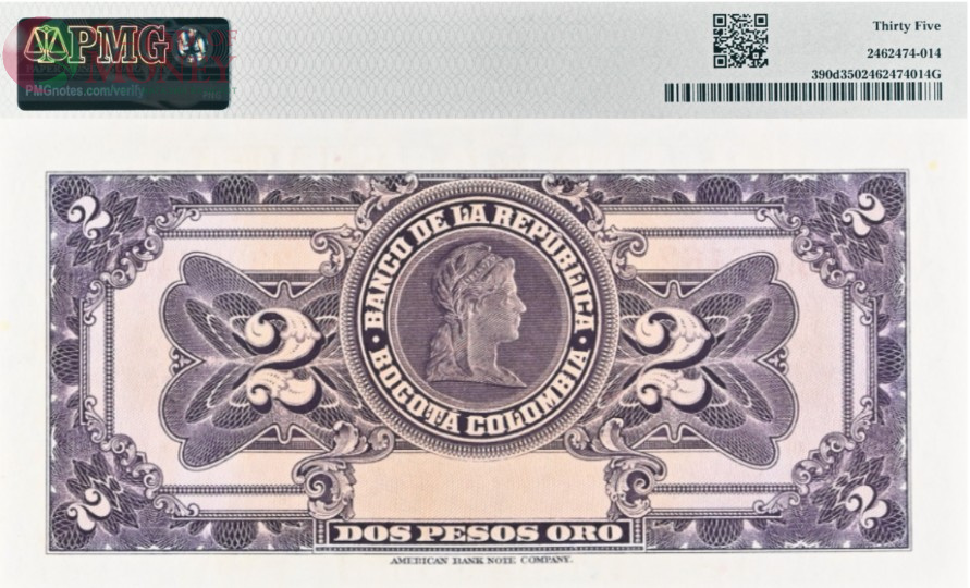 КОЛУМБИЯ 2 ПЕСО (PMG - GRADE 35) 2