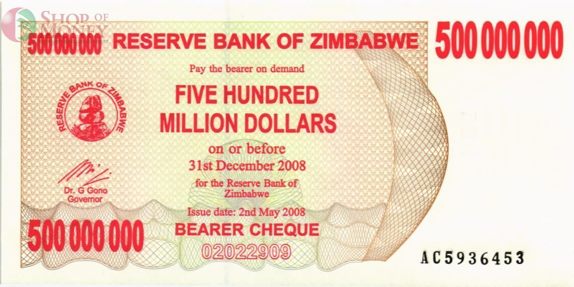 ЗИМБАБВЕ 500000000 ДОЛЛАРОВ 1