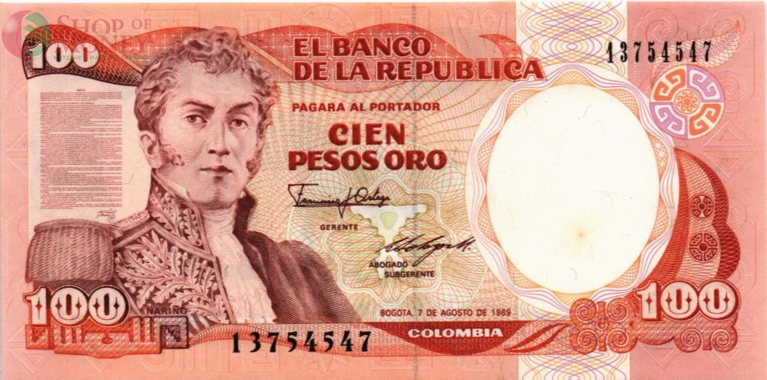 КОЛУМБИЯ 100 ПЕСО (07.08.1989) 1