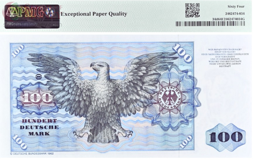 ГЕРМАНИЯ 100 МАРОК (ФРГ) (PMG - GRADE 64) 2
