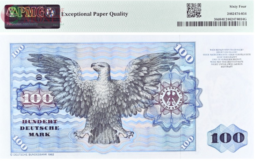 ГЕРМАНИЯ 100 МАРОК (ФРГ) (PMG - GRADE 64) 2