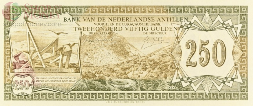 НИДЕРЛАНДСКИЕ АНТИЛЬСКИЕ ОСТРОВА 250 ГУЛЬДЕНОВ (PMG - GRADE 65) 3