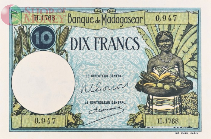 МАДАГАСКАР 10 ФРАНКОВ (PMG - GRADE 63) 3