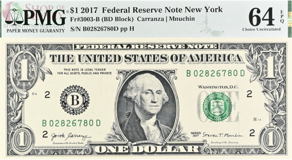 США 1 ДОЛЛАР B - НЬЮ-ЙОРК (PMG - GRADE 64) 1