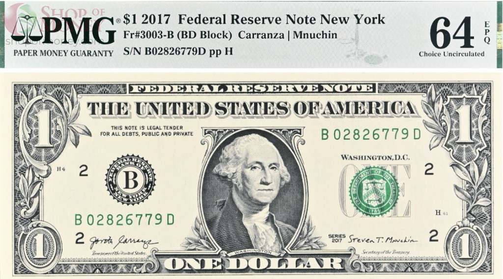 США 1 ДОЛЛАР B - НЬЮ-ЙОРК (PMG - GRADE 64) 1