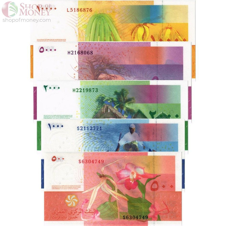 КОМОРСКИЕ ОСТРОВА НАБОР 500-1000-2000-5000-10000 ФРАНКОВ 2
