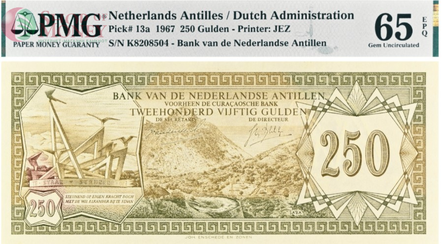 НИДЕРЛАНДСКИЕ АНТИЛЬСКИЕ ОСТРОВА 250 ГУЛЬДЕНОВ (PMG - GRADE 65) 1