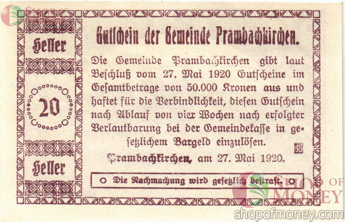 АВСТРИЯ 20 ХЕЛЛЕРОВ (НОТГЕЛЬД) 2