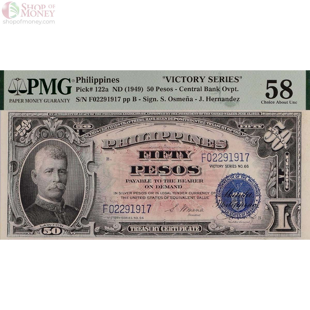 ФИЛИППИНЫ 50 ПЕСО "VICTORY SERIES" (PMG - GRADE 58) 1