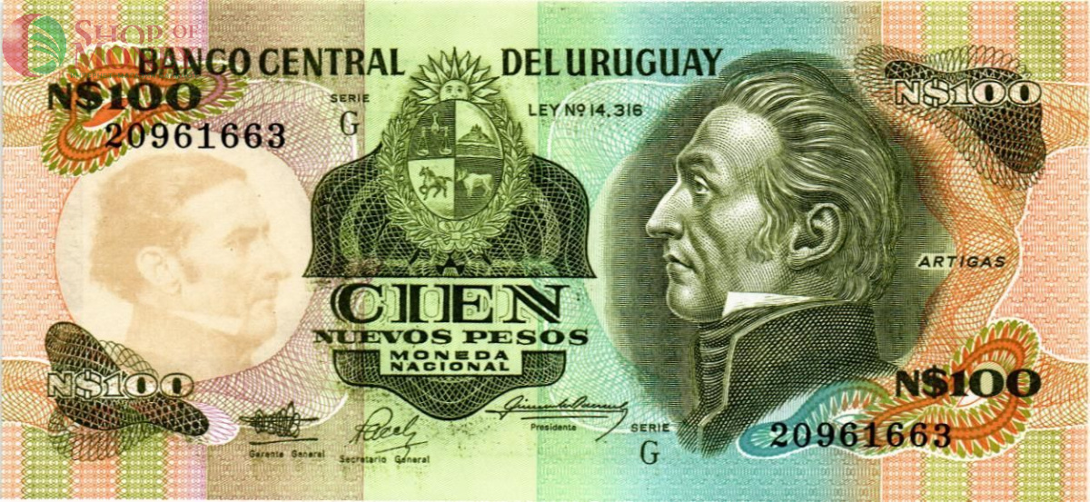 УРУГВАЙ 100 ПЕСО (-G- ПРЕФИКС) 1