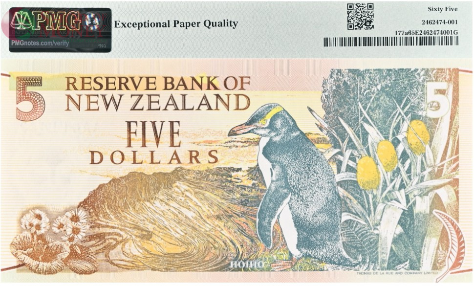 НОВАЯ ЗЕЛАНДИЯ 5 ДОЛЛАРОВ (PMG-GRADE 65) 2