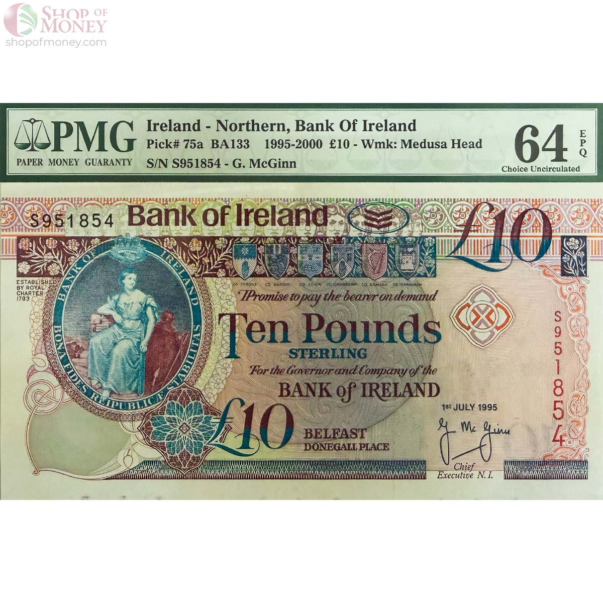 СЕВЕРНАЯ ИРЛАНДИЯ 10 ФУНТОВ (PMG - GRADE 64) 1