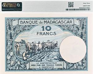 МАДАГАСКАР 10 ФРАНКОВ (PMG - GRADE 63) 2