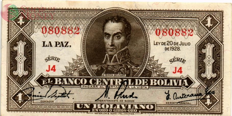 БОЛИВИЯ 1 БОЛИВИАНО (20.07.1928) 1