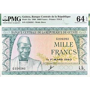 ГВИНЕЯ 1000 ФРАНКОВ (PMG - GRADE 64) 1